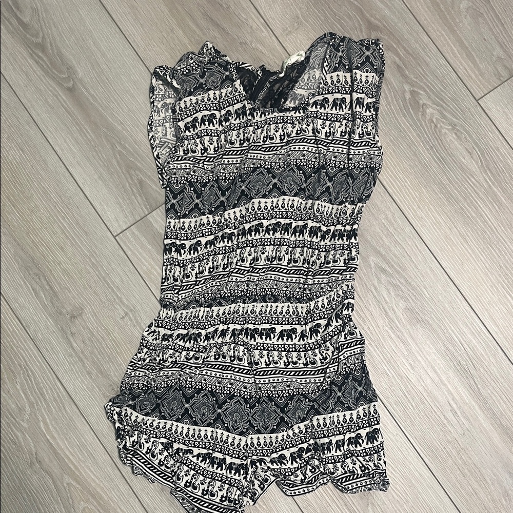 Staring at Stars Monochrome Elephant Pattern Romper